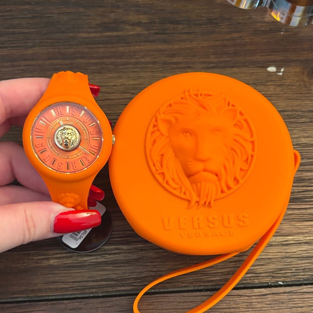 Versus Versace Vibrant Orange Timepiece with Lion Emblem